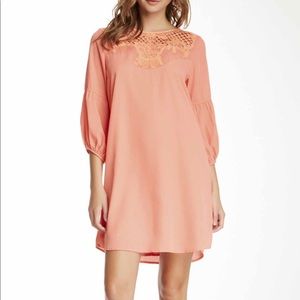 Coral Lace Panel Shift Dress